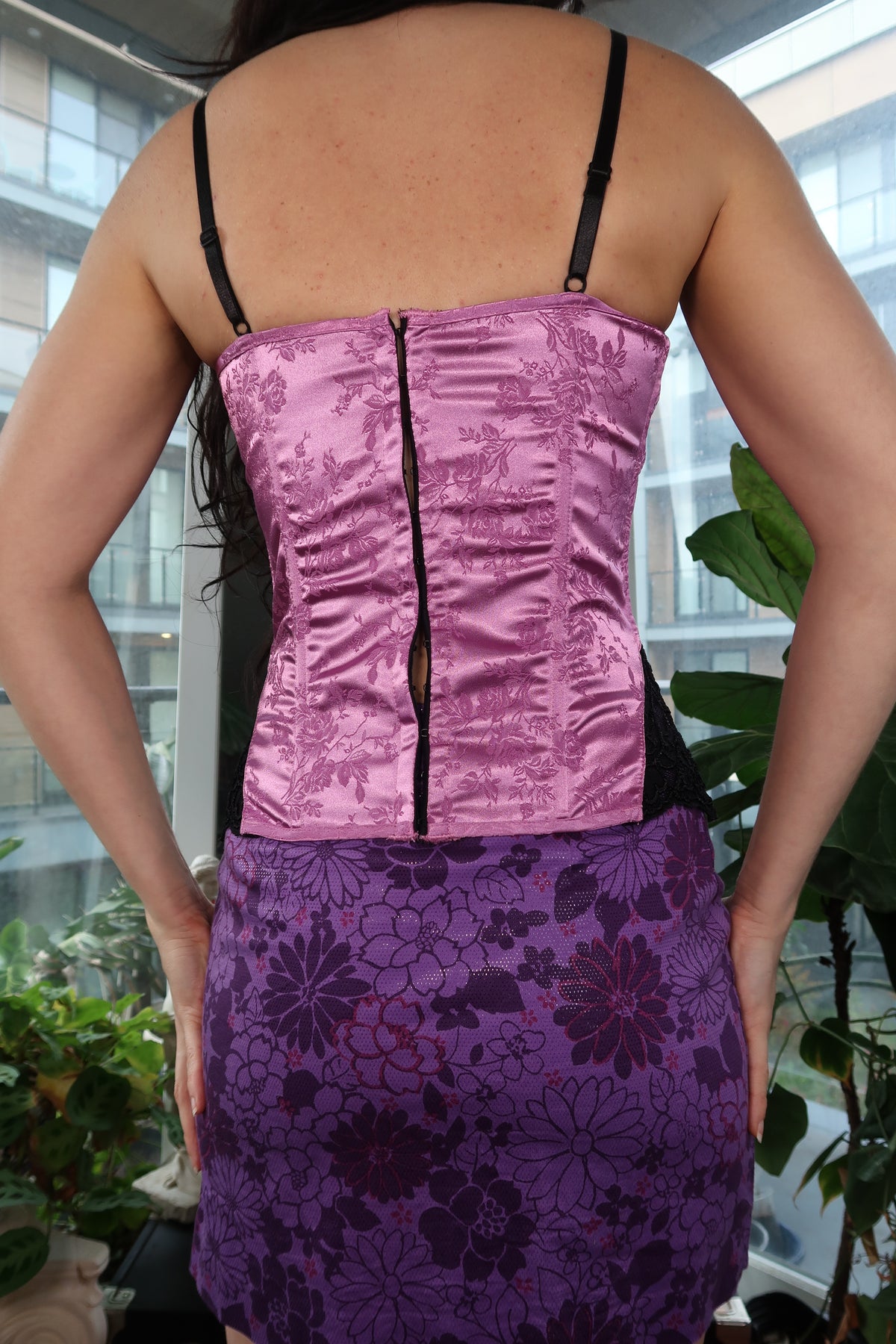 Vintage Y2K Frederick’s of Hollywood Pink Satin Corset Top with Black Lace Bust - Elektra Vintage