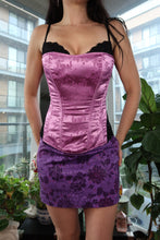 Load image into Gallery viewer, Vintage Y2K Frederick’s of Hollywood Pink Satin Corset Top with Black Lace Bust
