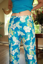 Load image into Gallery viewer, Vintage Silk Turquoise Blue Floral Abstract Print Wide Leg Pants
