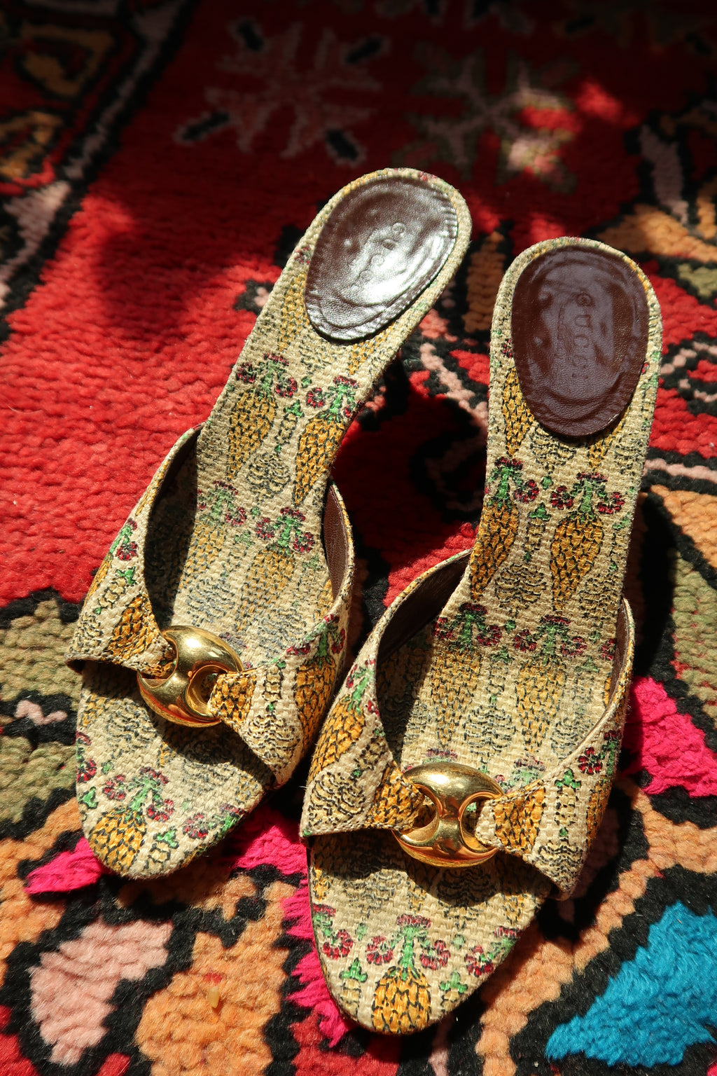 Gucci Pigna Pineapple Print Canvas Mules - Elektra Vintage
