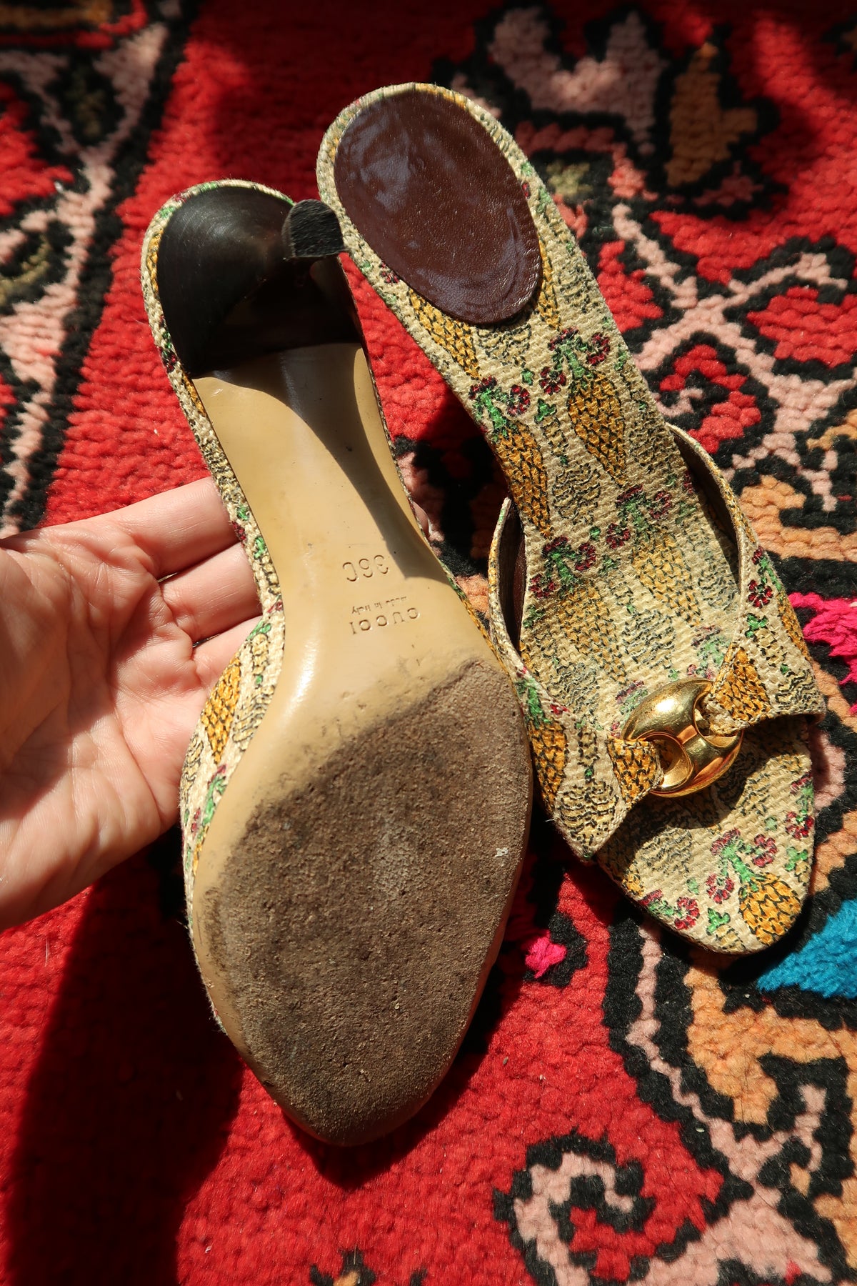 Gucci Pigna Pineapple Print Canvas Mules - Elektra Vintage