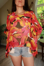 Load image into Gallery viewer, Vintage 2000s 100% Silk Floral Chiffon Poncho Blouse
