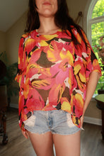 Load image into Gallery viewer, Vintage 2000s 100% Silk Floral Chiffon Poncho Blouse
