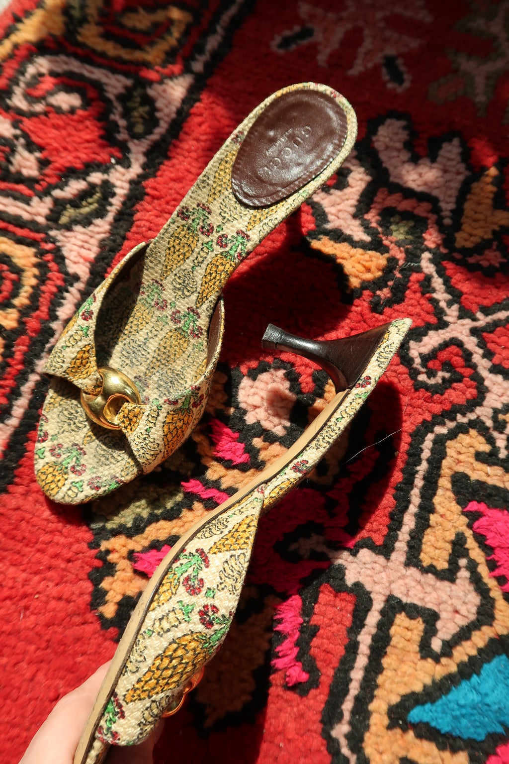 Gucci Pigna Pineapple Print Canvas Mules - Elektra Vintage
