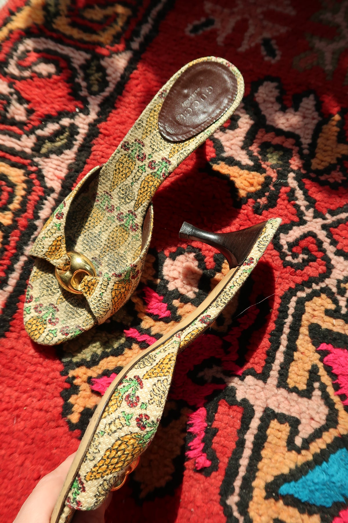 Gucci Pigna Pineapple Print Canvas Mules - Elektra Vintage