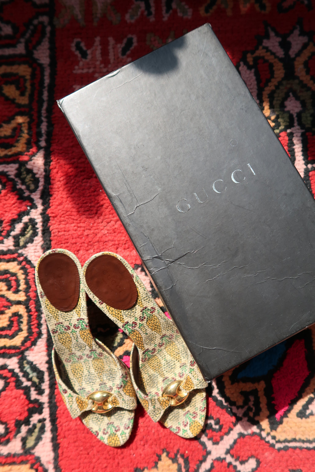 Gucci Pigna Pineapple Print Canvas Mules - Elektra Vintage