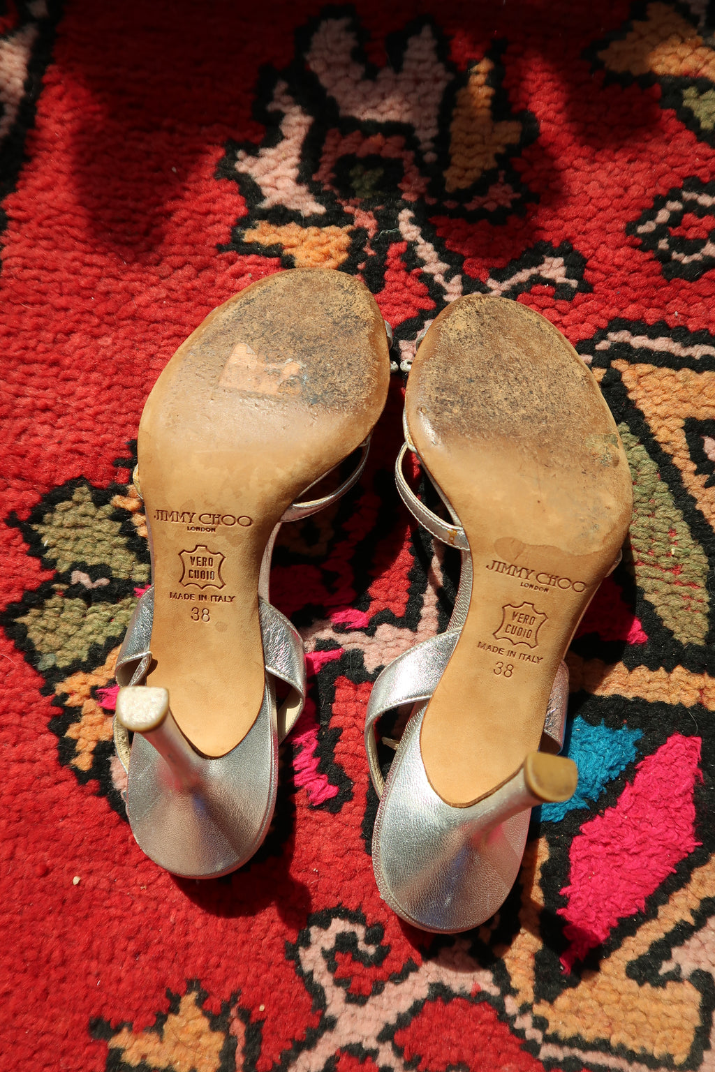 Vintage Jimmy Choo Silver Strappy Heels – Metallic Leather Heels