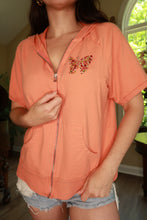Load image into Gallery viewer, Vintage 2000s Peach Rhinestone Butterfly Zip-Up Hoodie
