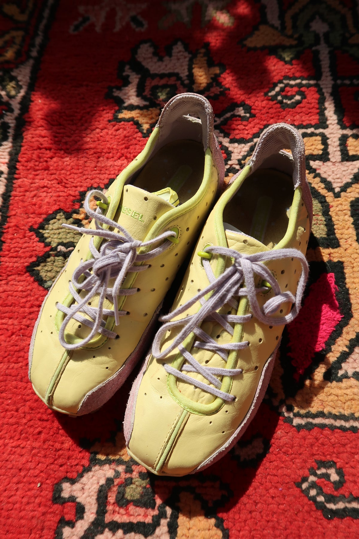 Diesel Arras Sneakers – Vintage Y2K Yellow & Lilac Suede Trainers