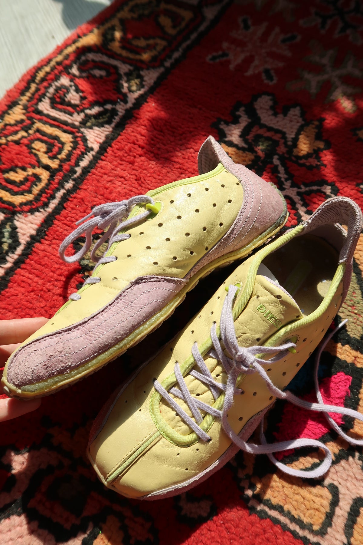 Diesel Arras Sneakers – Vintage Y2K Yellow & Lilac Suede Trainers