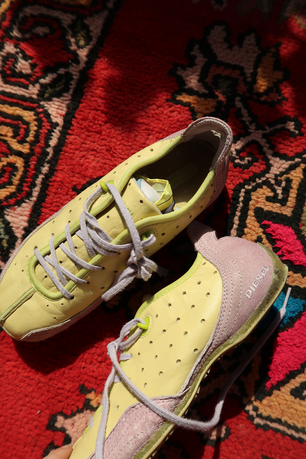 Diesel Arras Sneakers – Vintage Y2K Yellow & Lilac Suede Trainers