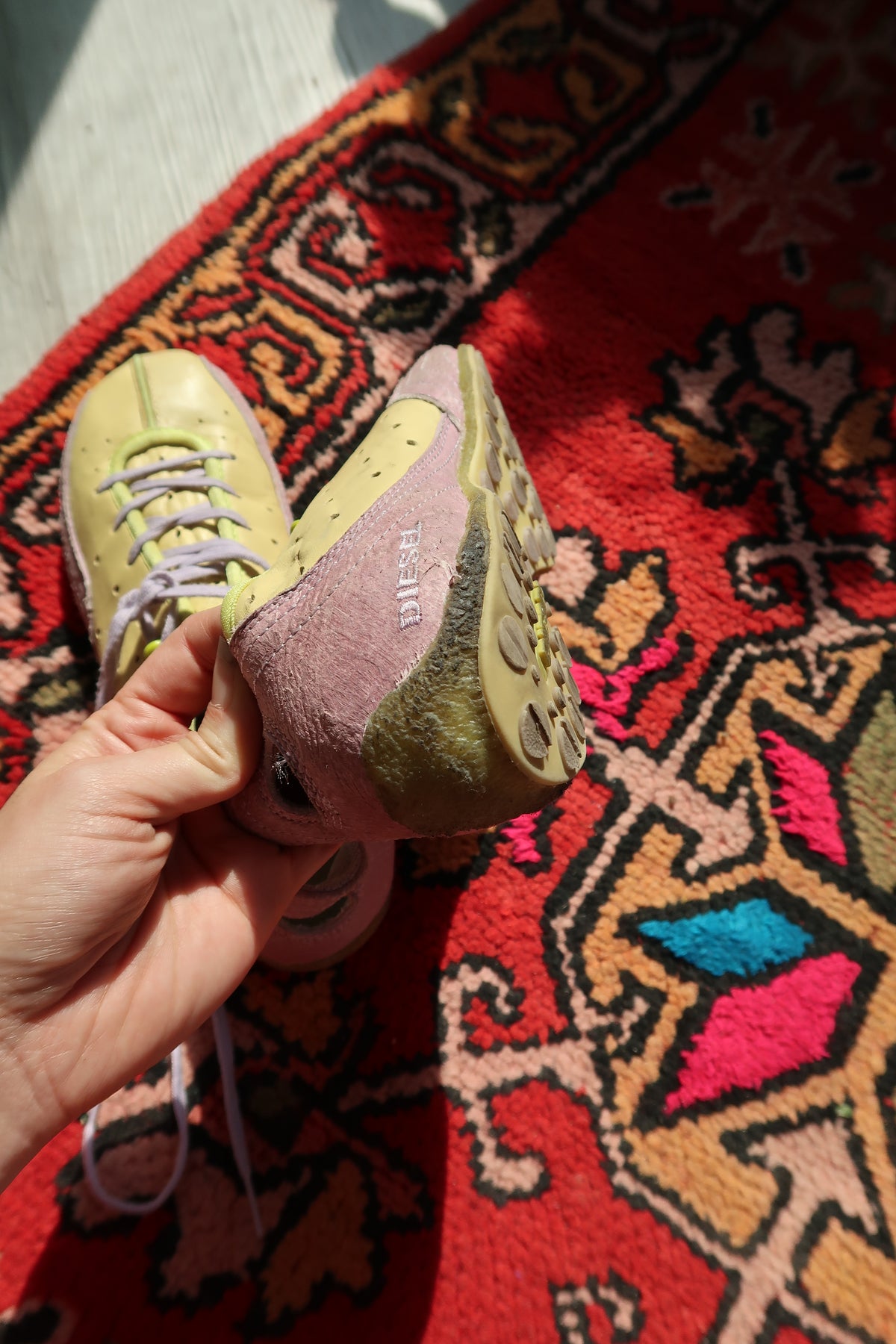 Diesel Arras Sneakers – Vintage Y2K Yellow & Lilac Suede Trainers