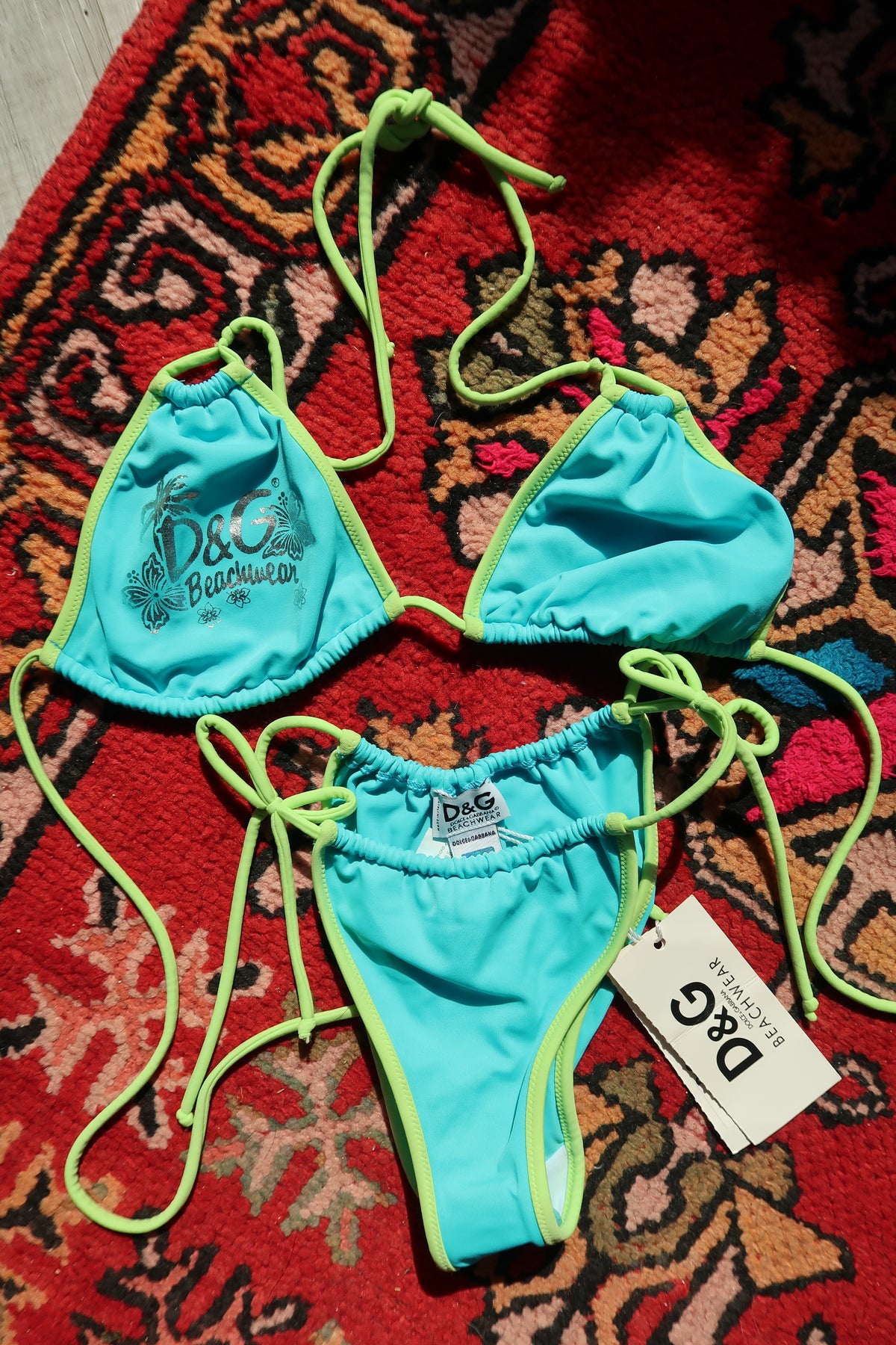 NWT Dolce & Gabbana Beachwear Bikini – Y2K Neon Blue & Lime Green Bathing Suit Set