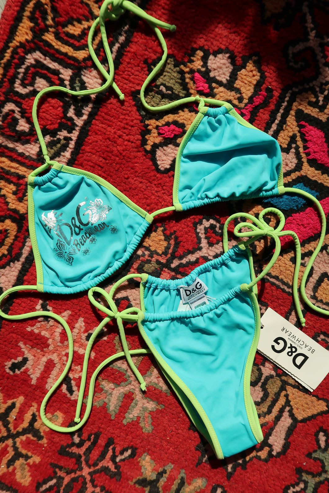 NWT Dolce & Gabbana Beachwear Bikini – Y2K Neon Blue & Lime Green Bathing Suit Set