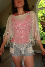 Load image into Gallery viewer, Vintage White Crochet Fringe Poncho Top
