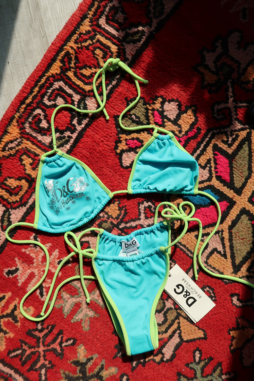 NWT Dolce & Gabbana Beachwear Bikini – Y2K Neon Blue & Lime Green Bathing Suit Set