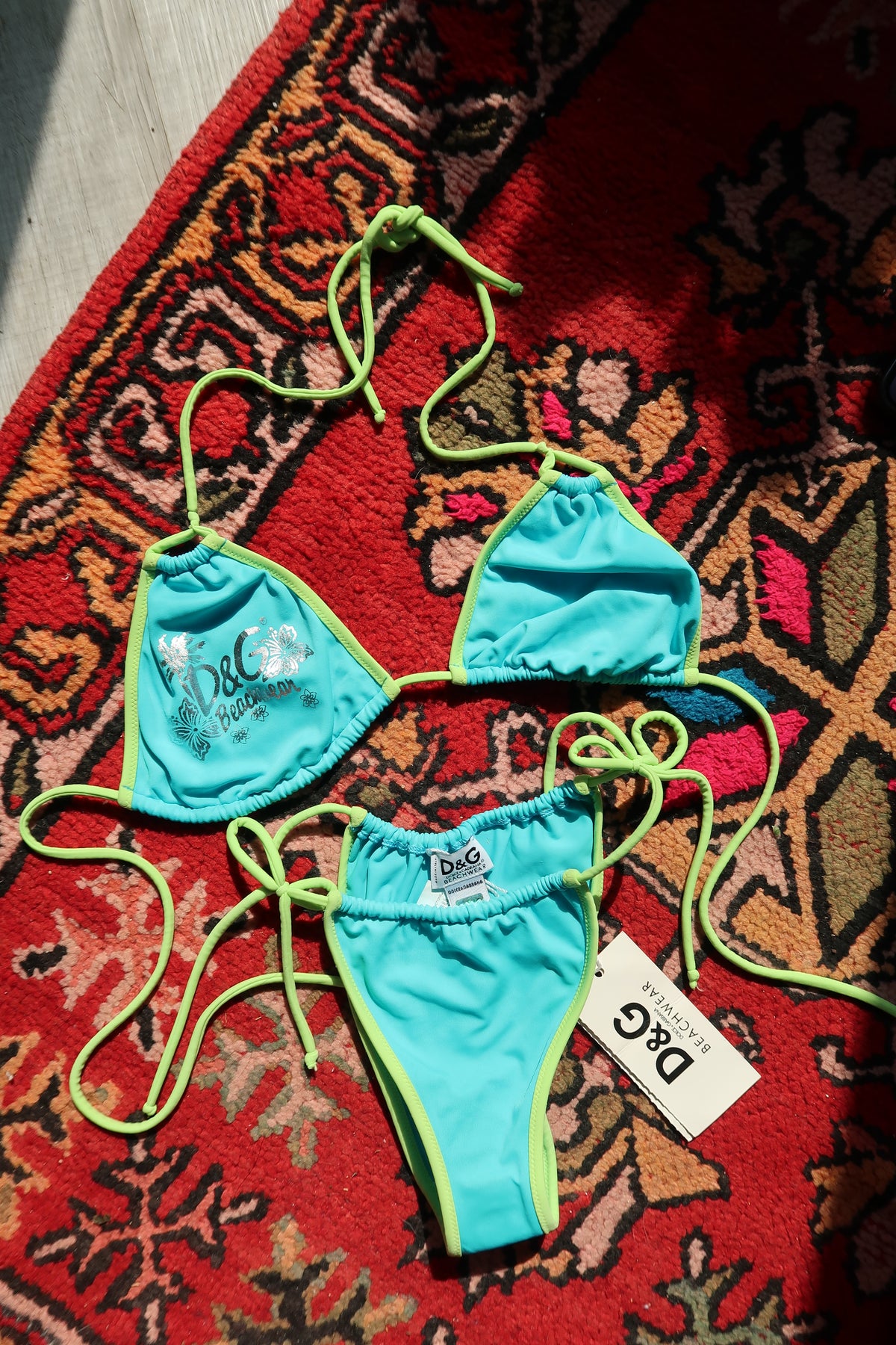 NWT Dolce & Gabbana Beachwear Bikini – Y2K Neon Blue & Lime Green Bathing Suit Set