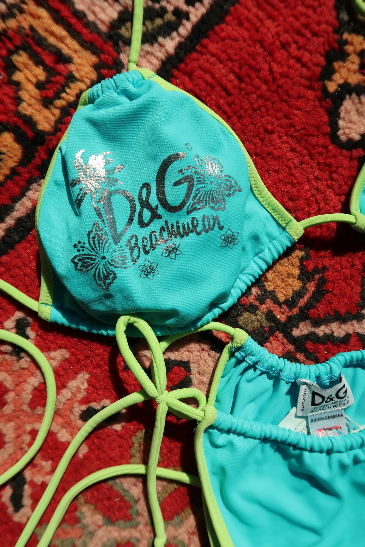 NWT Dolce & Gabbana Beachwear Bikini – Y2K Neon Blue & Lime Green Bathing Suit Set