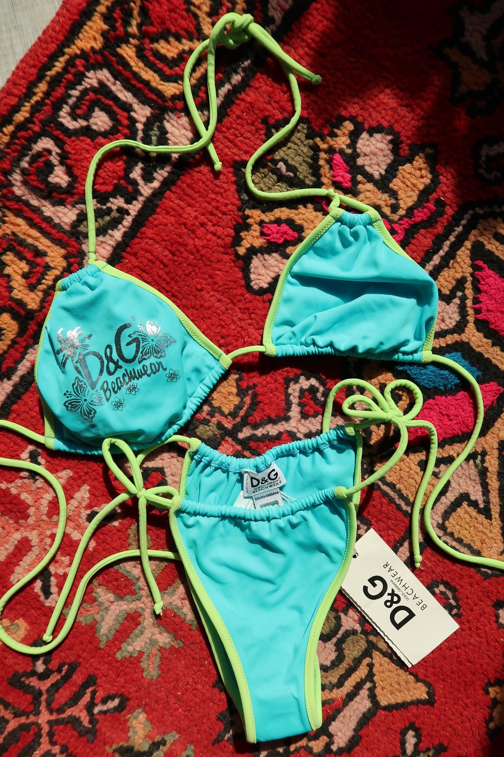 NWT Dolce & Gabbana Beachwear Bikini – Y2K Neon Blue & Lime Green Bathing Suit Set