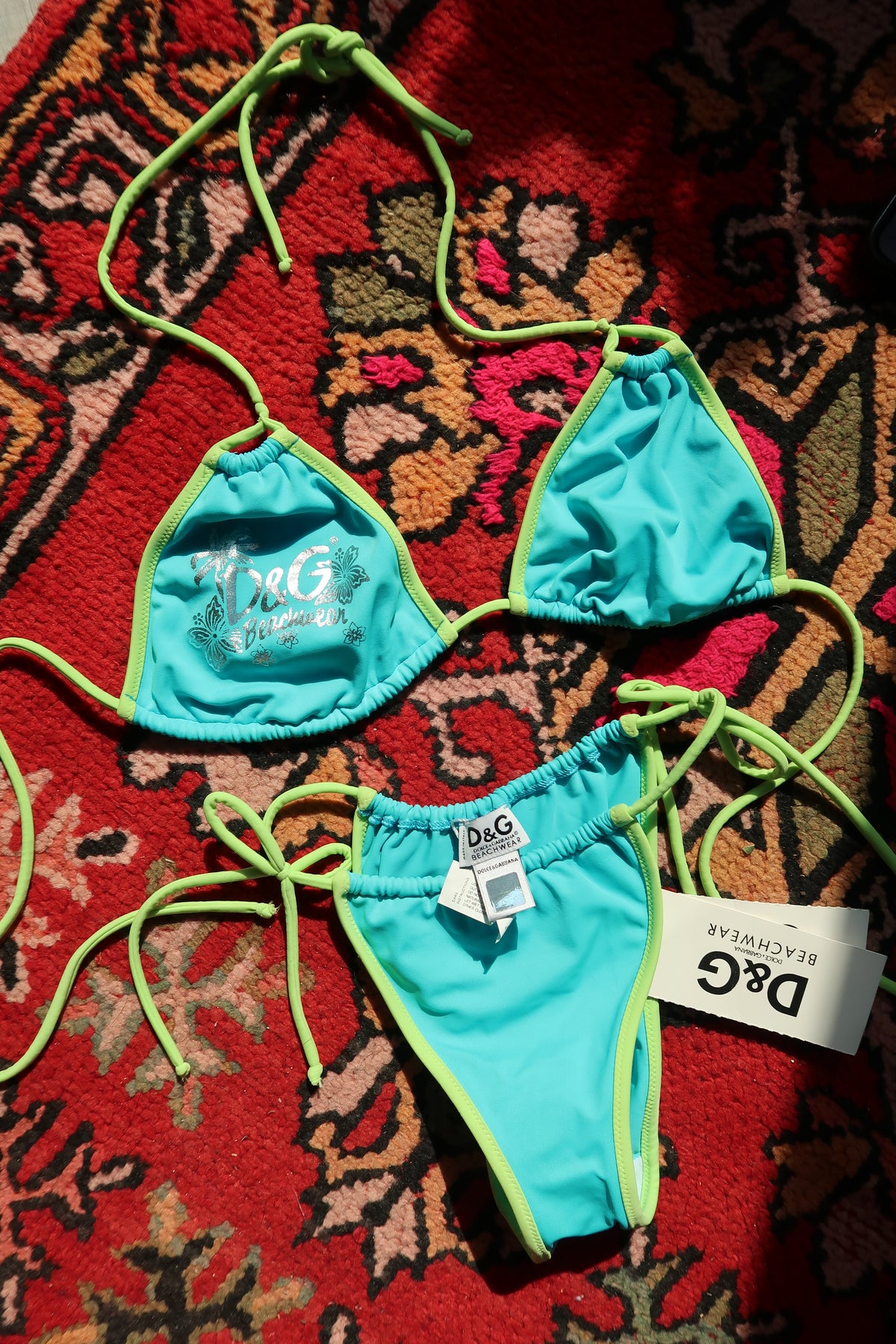 NWT Dolce & Gabbana Beachwear Bikini – Y2K Neon Blue & Lime Green Bathing Suit Set