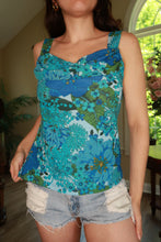 Load image into Gallery viewer, Vintage 2000s Blue Floral Cowl Neck Tank Top
