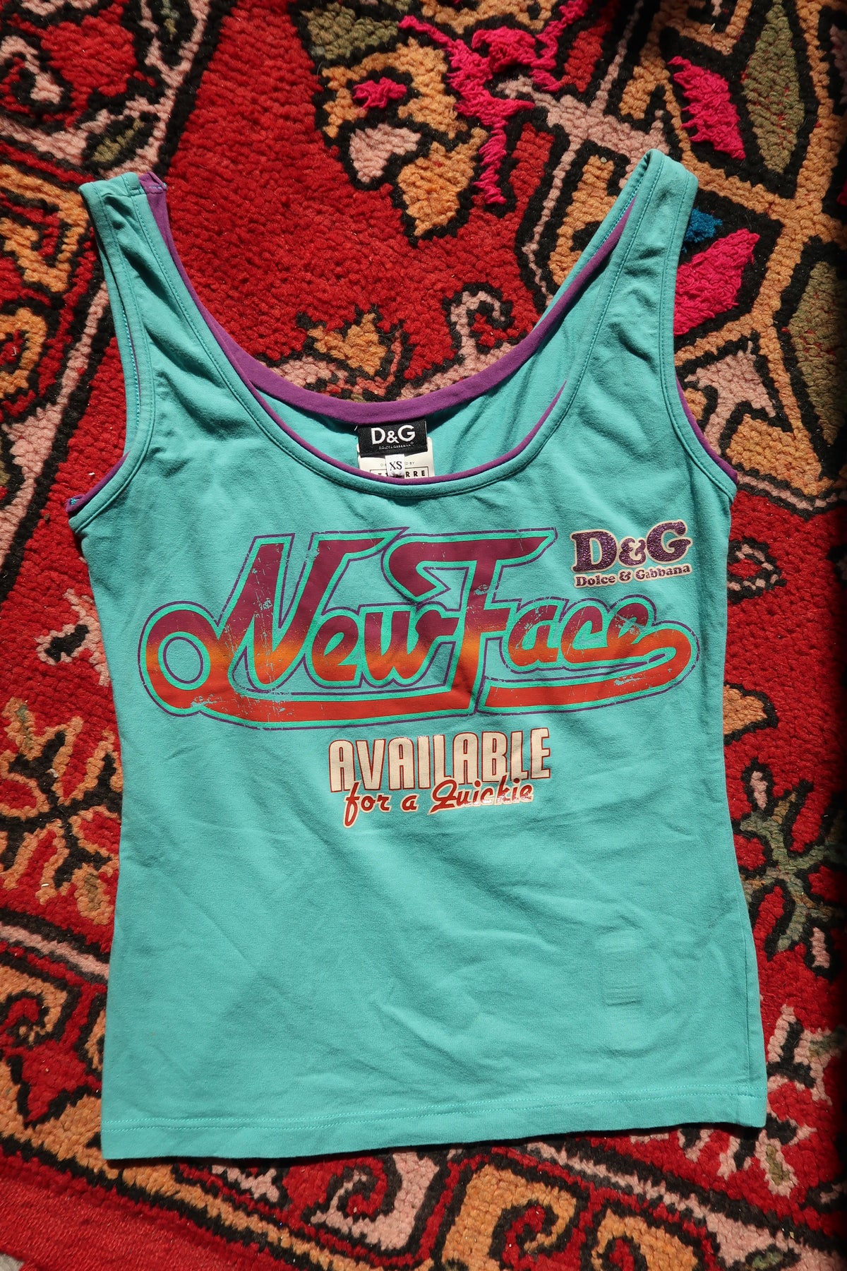 NWT Vintage Y2k Dolce & Gabbana Graphic Tank Top – “New Face” Y2K Slogan Tee - Elektra Vintage