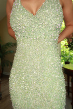 Load image into Gallery viewer, Vintage Aqua Green Beaded Sequin Halter Mini Dress
