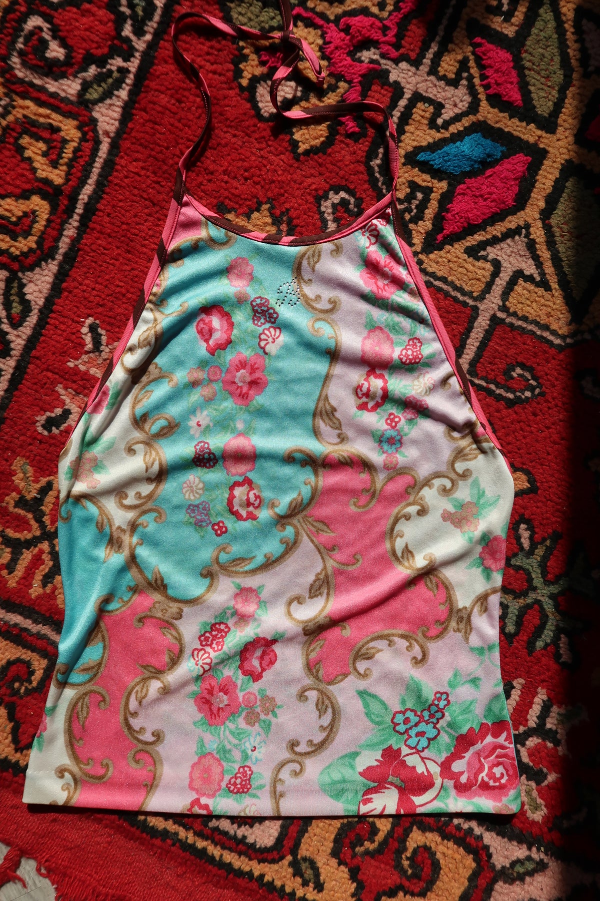 Vintage Blumarine Floral Halter Top – Baroque Floral Print Y2K Designer Top - Elektra Vintage