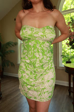 Load image into Gallery viewer, Vintage Lime Green Floral Strapless Mini Dress
