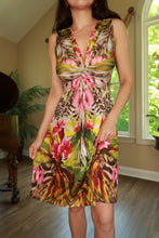 Load image into Gallery viewer, Vintage Tropical Floral Animal Print Twist Front Dress
