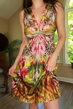 Load image into Gallery viewer, Vintage Tropical Floral Animal Print Twist Front Dress
