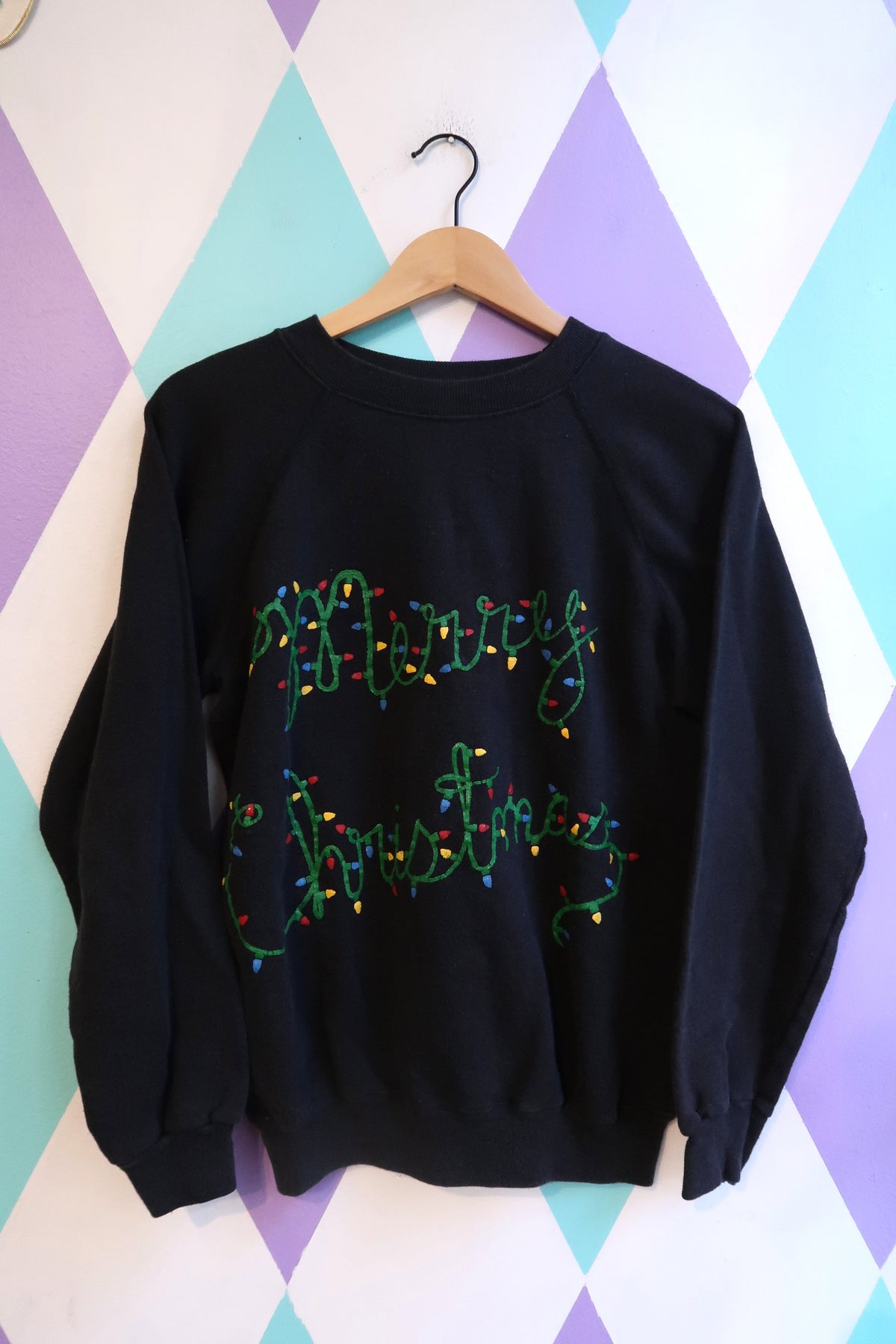 Vintage 90s “Merry Christmas” Puff Paint Holiday Light Graphic Sweatshirt - Elektra Vintage