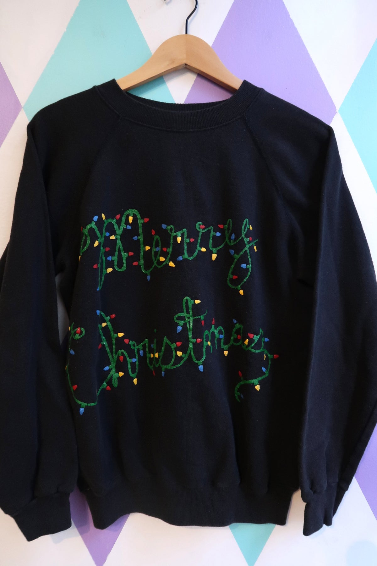 Vintage 90s “Merry Christmas” Puff Paint Holiday Light Graphic Sweatshirt - Elektra Vintage