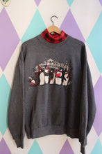 Load image into Gallery viewer, Vintage 90s Penguin Christmas Carol Sweatshirt with Plaid Mock Neck
