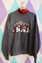 Load image into Gallery viewer, Vintage 90s Penguin Christmas Carol Sweatshirt with Plaid Mock Neck
