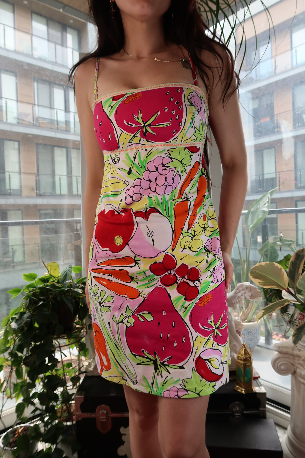 Vintage Moschino Jeans Fruit & Veggie Print Mini Dress – Y2K Pop Art Style