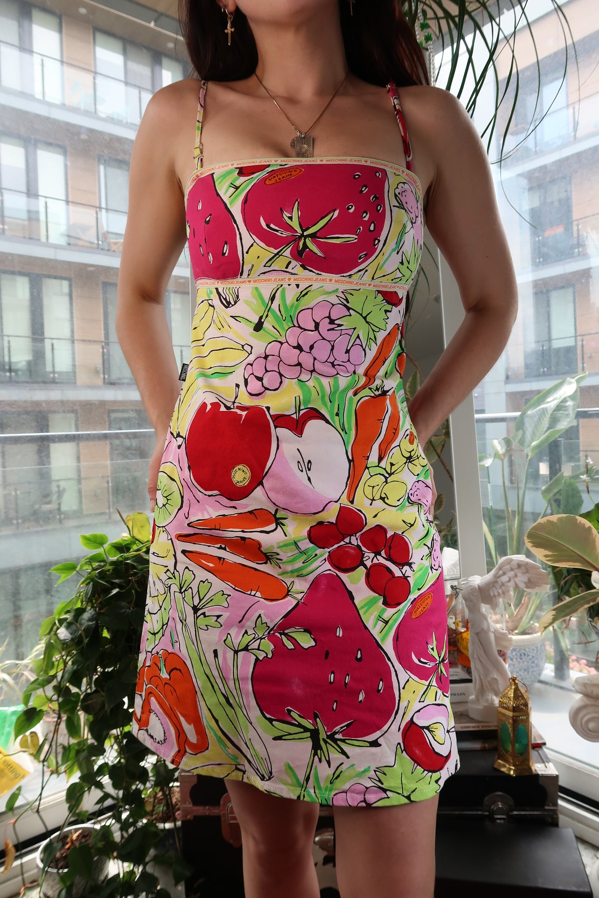 Vintage Moschino Jeans Fruit & Veggie Print Mini Dress – Y2K Pop Art Style