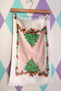 Vintage 90s Christmas Tree & Gift Print Tea Towel with Fringed Edges - Elektra Vintage