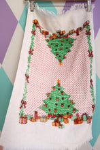Load image into Gallery viewer, Vintage 90s Christmas Tree &amp; Gift Print Tea Towel with Fringed Edges
