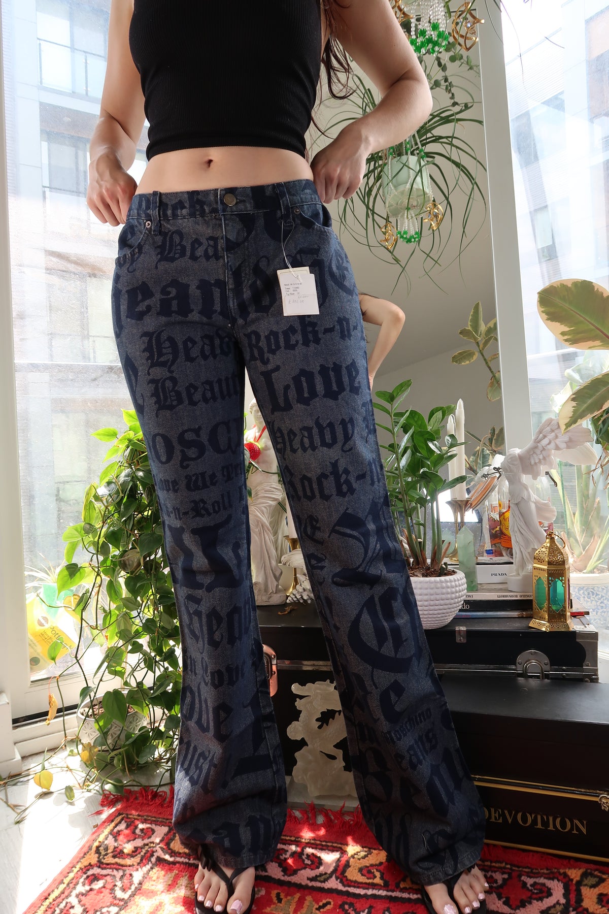 NWT Vintage Moschino Jeans – Allover Rock n Roll Print Denim Pants