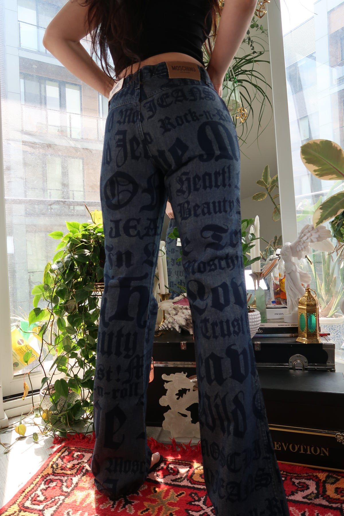 NWT Vintage Moschino Jeans – Allover Rock n Roll Print Denim Pants
