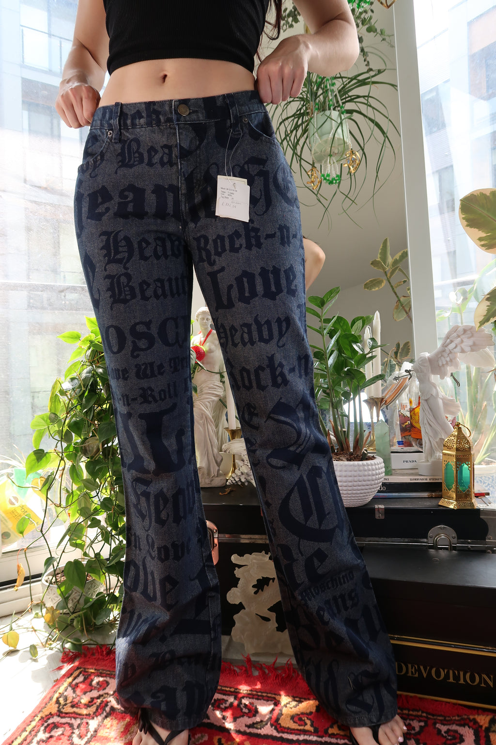 NWT Vintage Moschino Jeans – Allover Rock n Roll Print Denim Pants