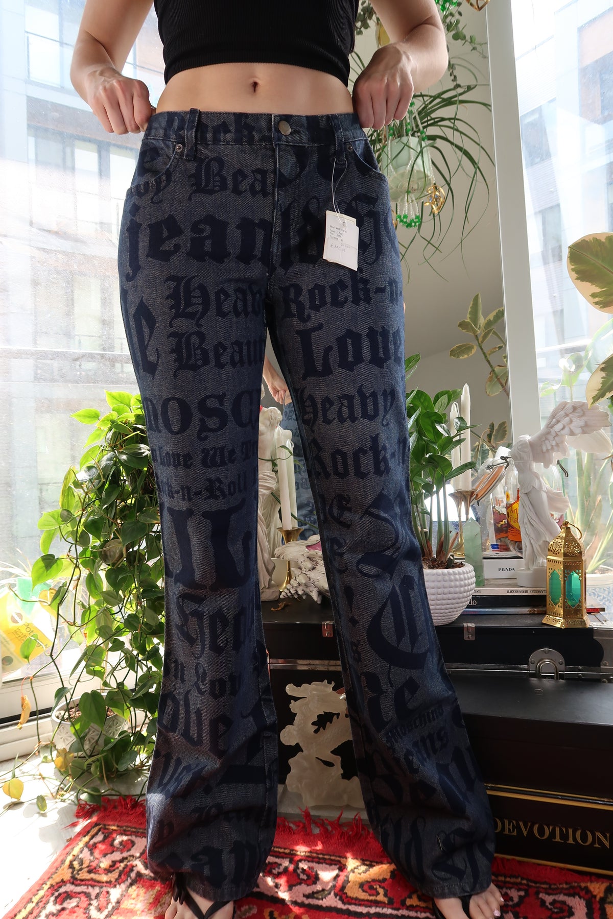 NWT Vintage Moschino Jeans – Allover Rock n Roll Print Denim Pants