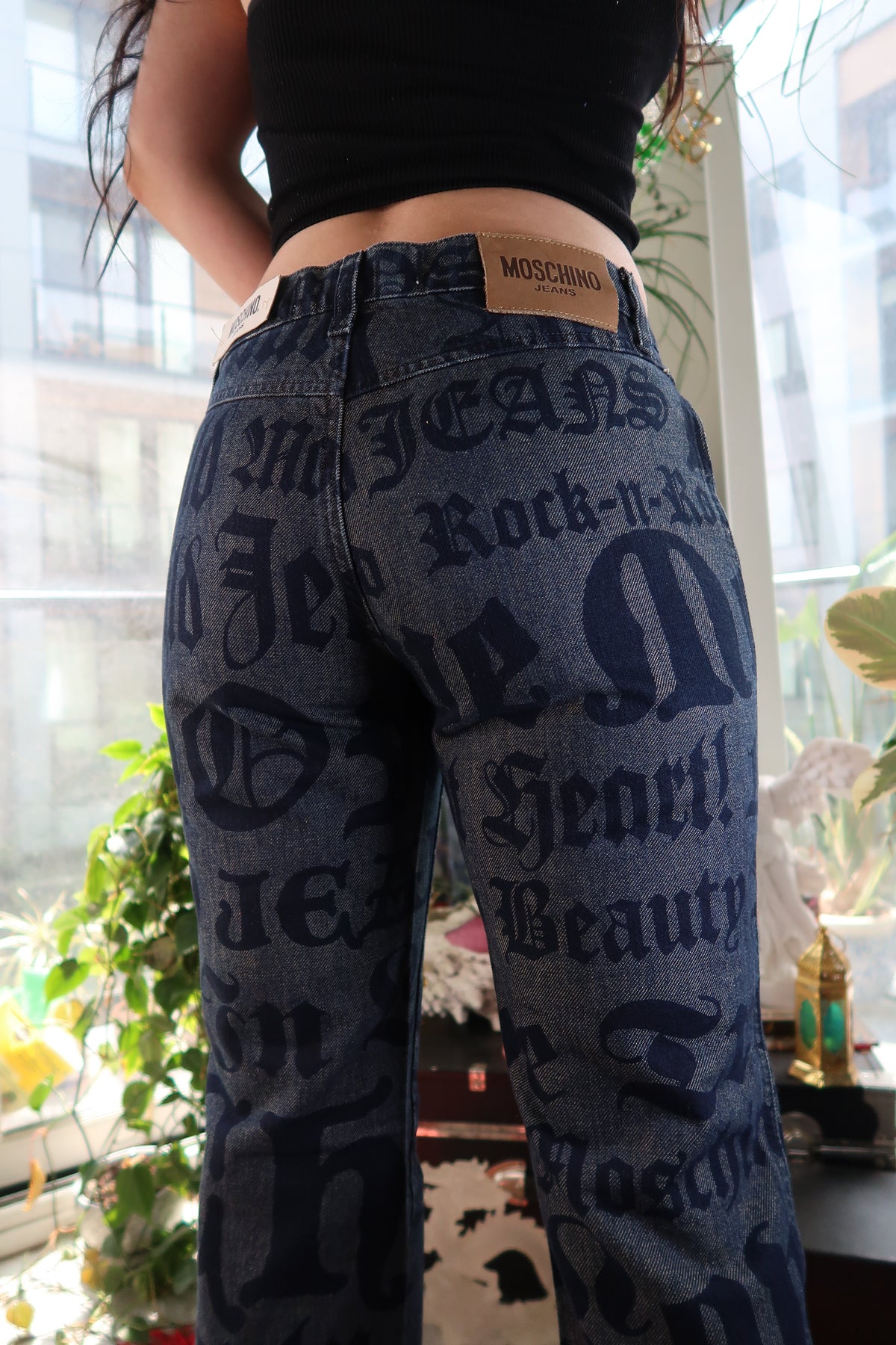 NWT Vintage Moschino Jeans – Allover Rock n Roll Print Denim Pants