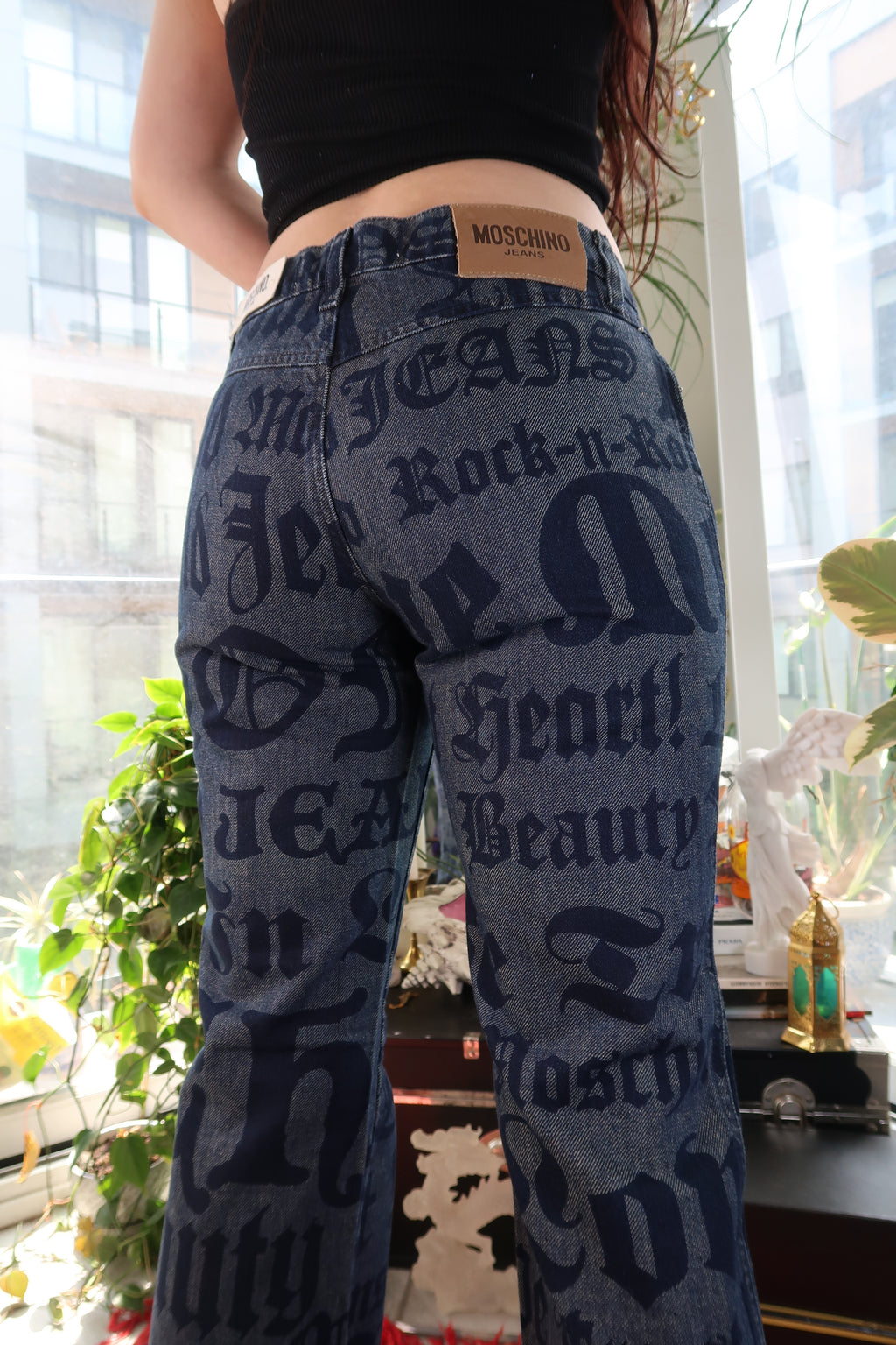 NWT Vintage Moschino Jeans – Allover Rock n Roll Print Denim Pants