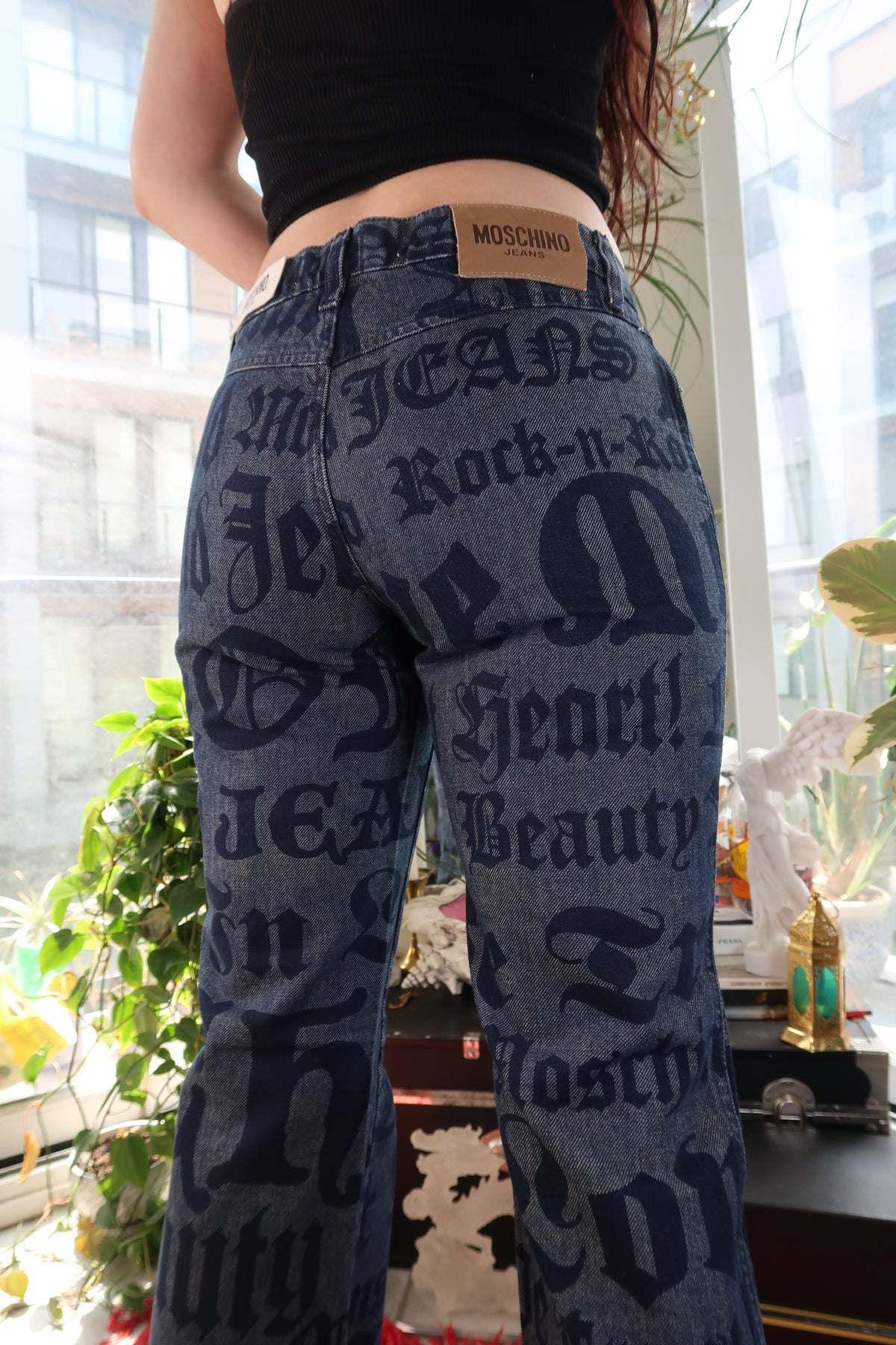 NWT Vintage Moschino Jeans – Allover Rock n Roll Print Denim Pants