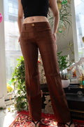Gucci Silk & Hemp Pants – Brown Wide-Leg Trousers with Gold Button Detail - Elektra Vintage