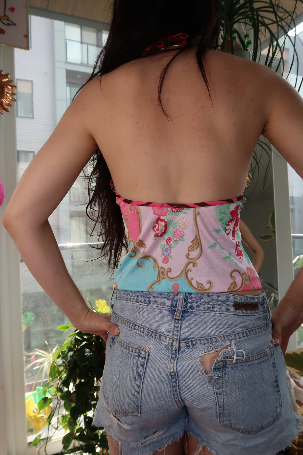 Vintage Blumarine Floral Halter Top – Baroque Floral Print Y2K Designer Top - Elektra Vintage