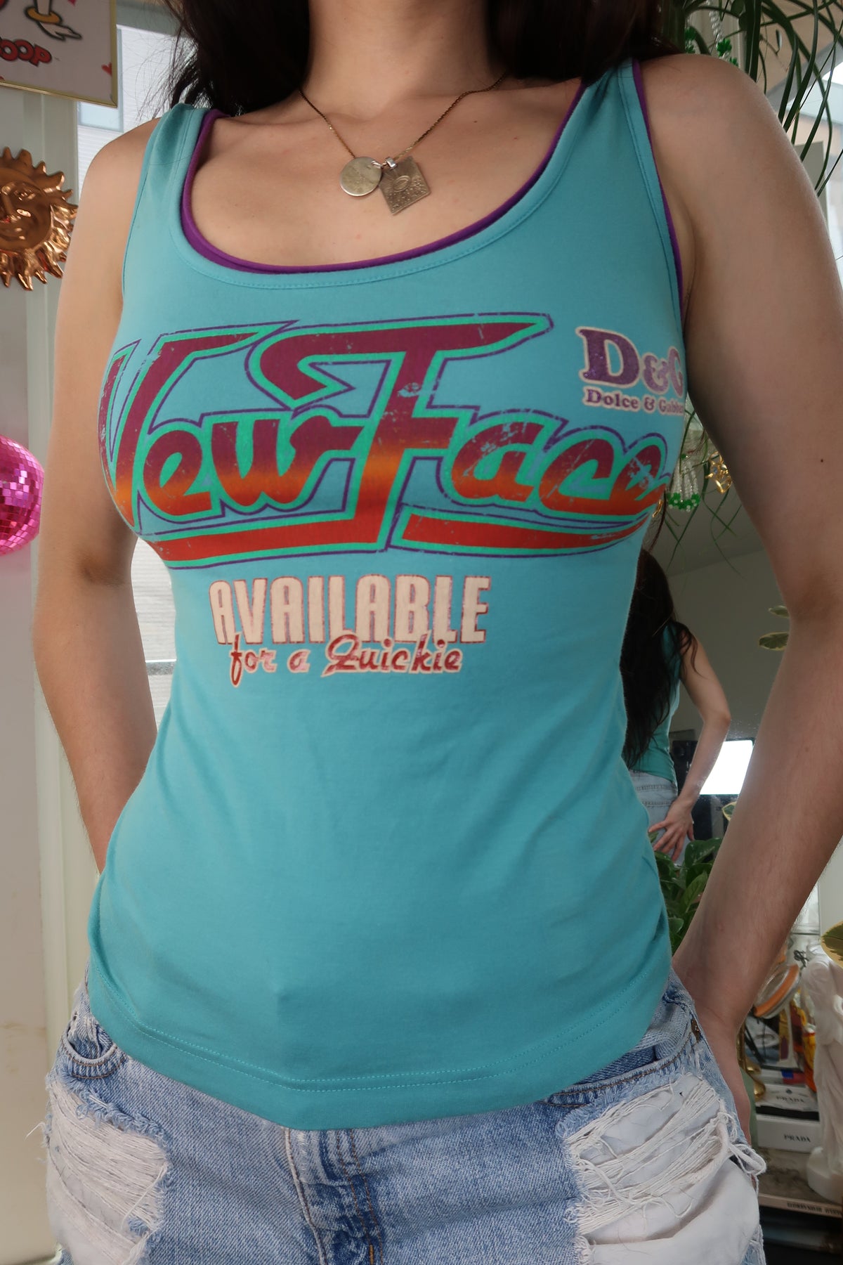 NWT Vintage Y2k Dolce & Gabbana Graphic Tank Top – “New Face” Y2K Slogan Tee - Elektra Vintage