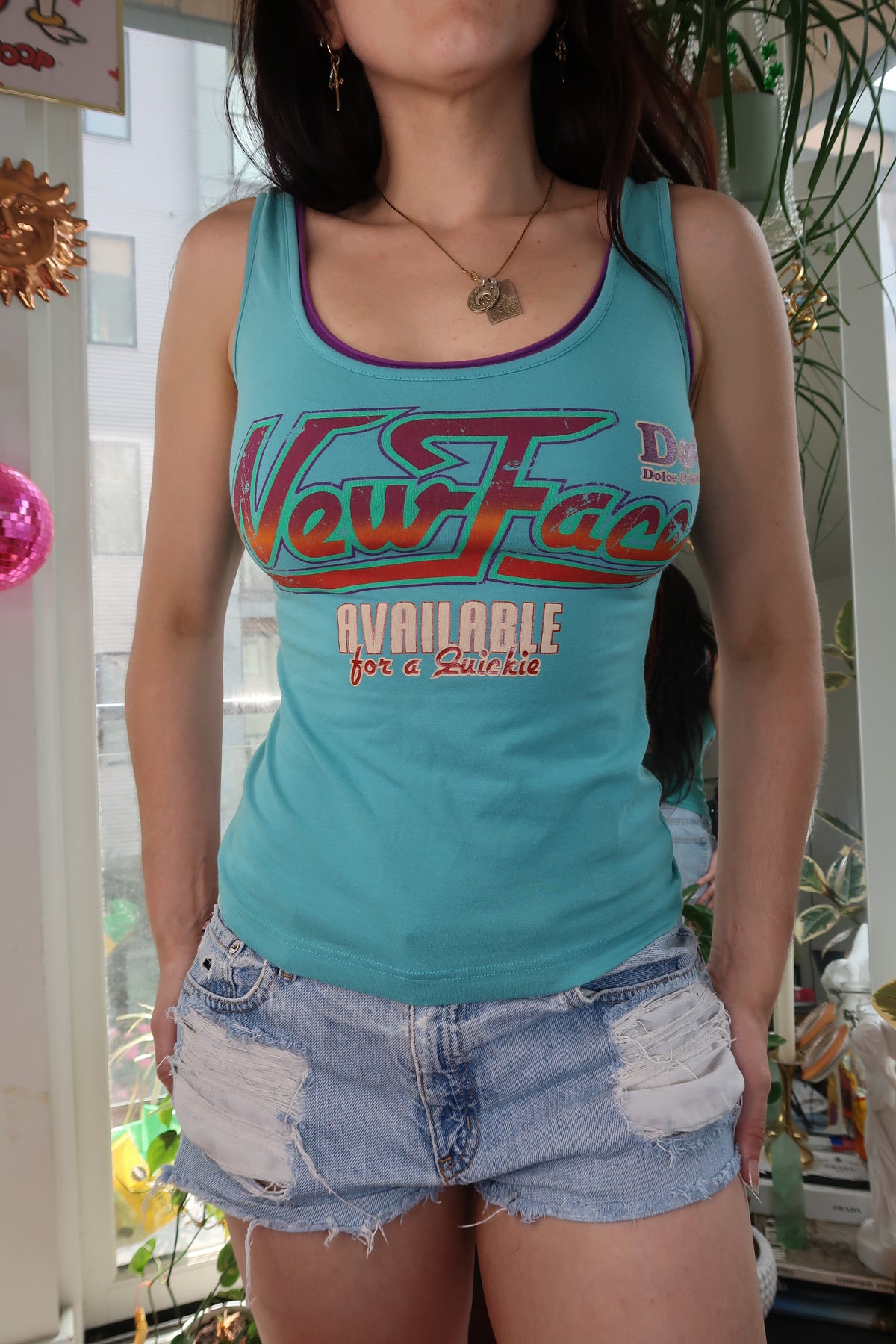 NWT Vintage Y2k Dolce & Gabbana Graphic Tank Top – “New Face” Y2K Slogan Tee - Elektra Vintage